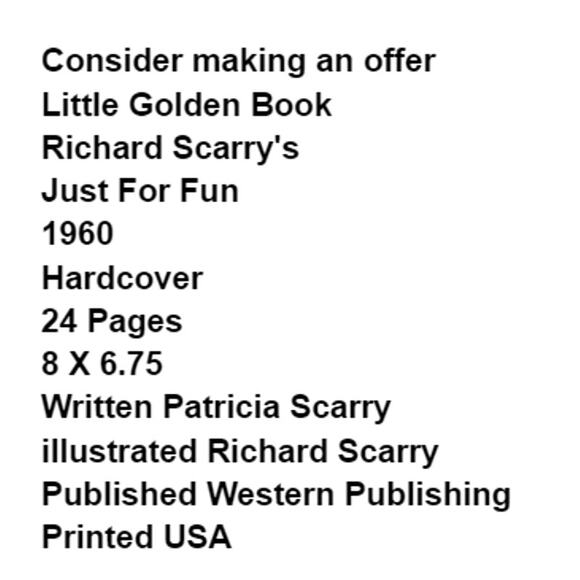 Little Golden Book Richard Scarrys Just For Fun 1960 Hardcover - Picture 2 of 9